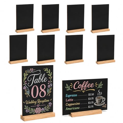 10 Pack Mini Chalkboard Signs with Wood Base for Wedding Party Table Decor