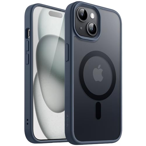 Image of JETech Magnetic Cover Case for iPhone 15 Plus 6.7-Inch Compatible with MagSafe, Translucent Matte Back Slim Shockproof Phone Cover (Storm Blue)