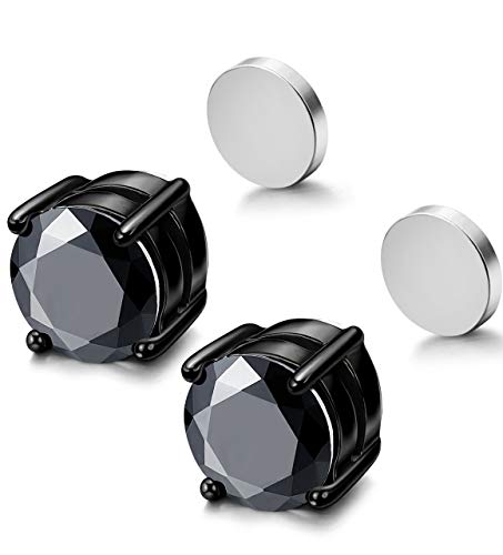 Loyallook Stainless Steel Stud Earrings For Men Women Unisex Cubic Zirconia Inlaid 5-10Mm 2 Pairs 5Mm White And Black #TOP3