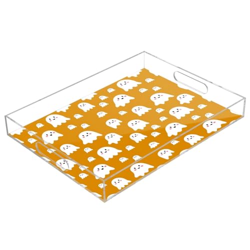 BOESI Cute Halloween Ghost Acrylic Decorative Dining Tray, Acrylic Decorative Tray Organizer with Handle for Kitchen, Dining Room, Bathroom, Dresser