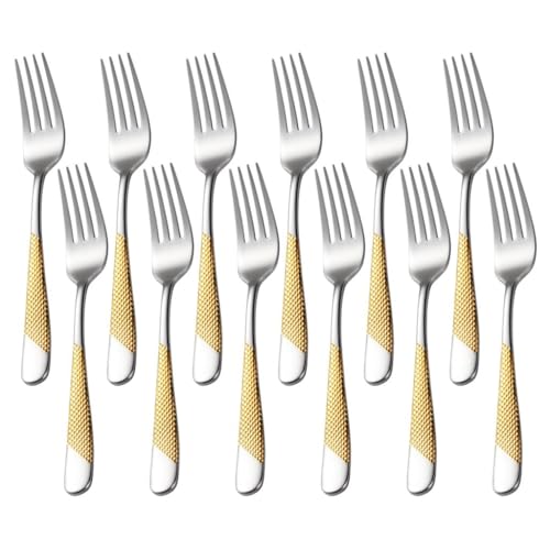 Image of Dinner Fork Set, Food-Grade Stainless Steel Dinner Fine Combo, Chammach Set, Flatware for Home, Kitchen or Restaurant - Mirror Polished, Dishwasher Safe (12 Pcs Big Fork, Silver)