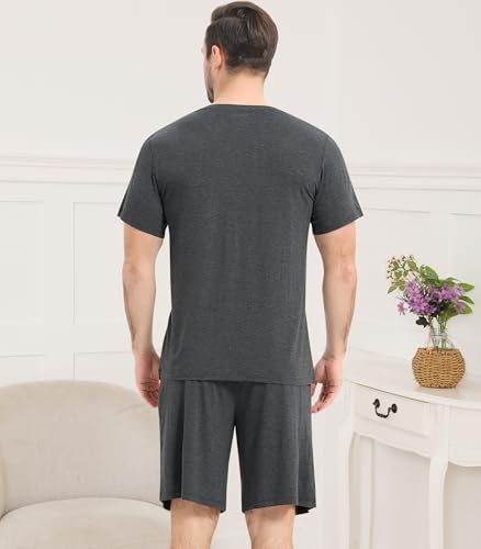 Image of NACHILA Men's Pajamas-Viscose Made from Bamboo, Short Sleeve Top with Shorts Pjs Set V Neck Sleepwear Cool Loungewear
