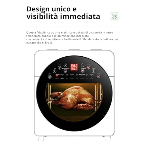 Forno ad Aria 14L con Doppio Riscaldamento e Display Touch â Air Fryer Oven Multifunzione in Acciaio, con Girarrosto, Timer Regolabile e Accessori Inclusi â Cottura Sana e Croccante Senza Olio - immagine 5