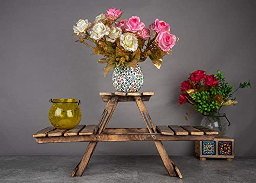 Image of HS Hindustani SAUDAGR Wooden Folding Table Living Room Balcony Coffee & Tea Stool Flower Plant Pot Stand Side end Tables for Outdoor Picnic & workspace Ideal for Home Kitchen Dining and Gifting.