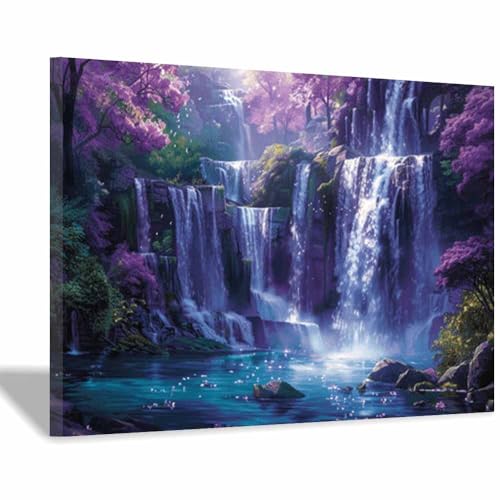Tableau forêt cascade violette TERUEA impression sur toile moderne encadrée 40x60cm