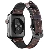 Oitom Leather Silicone Sports Band Compatible with Apple Watch 42mm 44mm, Hybrid Sweatproof Replacement Straps Compatible with iWatch Series 4 3 2 1 Men (S/M/L Coffee Brown)