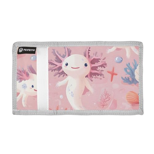 Axolotl Coral Cove Durable Nylon Fabric Wallet for Boys and Girls - Multi-Functional with 2 Clear Pockets, Zipper Coin Compartment, 3 Card Slots & Keyring2