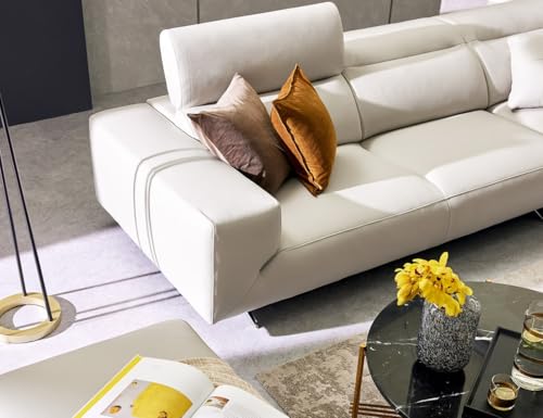 Image of Fabrique Zephy Leatherette 4 Seater with Puffy Moden Design White Sofa Set with Moveable Headrest | Comfortable Furniture for Home Office & Living Room | Easy to Move with Stainless Steel Legs