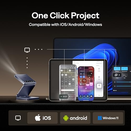 Image of Aurzen ZIP Tri-Fold DLP Truly Mini Projector, Pocket Size, Zero-Lag Focus, One-Click Screen Mirroring, Full-Screen Mode, Type-C Fast Charging, 5,000mAh Battery, Indoor Outdoor Portable Projector, Blue