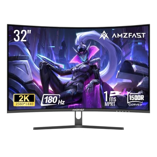 Amzfast Gaming Monitor 32 Zoll Curved &ndash; 180Hz, 2K Wqhd (2560 x 14...