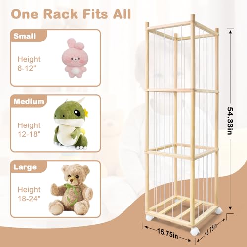 Image of Stuffed Animal Storage, Wood Stuffed Animal Zoo Storage with Brake Wheels, Space Save Toy Organizer, Large Capacity Stuffed Animal Holder, Perfect for Nursery Playroom Kidroom Bedroom