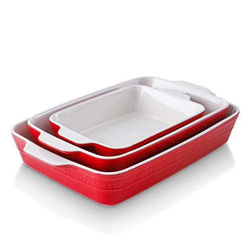 Koov Bakeware Set, Ceramic Baking Dish Set, Rectangular Casserole Dish Set, Baking Pans Set, Lasagna Pans For Cooking, Cake Dinner, Kitchen, 9 X 13 Inches, 3-Piece (Red) #TOP15