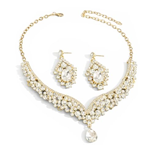Image of Shning Diva Fashion Stylish Crystal Jewelllery Set for Women | Statement Necklace with Matching Teardrop Earrings | Luxury Elegant Wedding Party Choker Jewelry