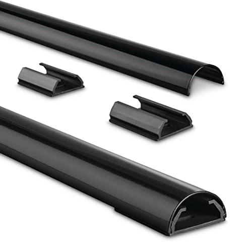 Hama Stabiler Kabelkanal aus Aluminium Schwarz (1,1 Meter Länge, für 5 Kabel, robuste halbrunde Metall Kabelabdeckung, inkl. Schrauben und Dübel)
