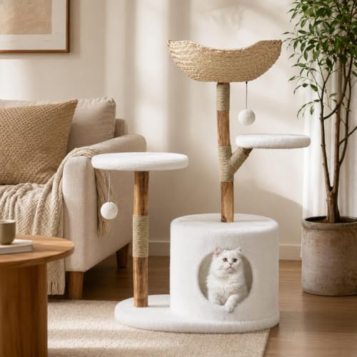 Árbol de Gato de Madera Real Moderno de 46 Pulgadas miniatura 1