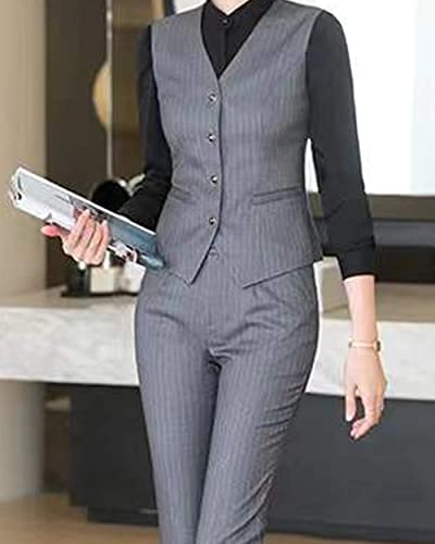Women's 3 Piece Formal Slim Fit Business Work Jacket Stripe Suit Set(Blazer+ Pant+ Vest)3