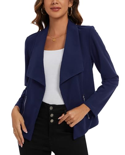 MINTLIMIT Blazer for Women Long Sleeve Open Front Blazer Draped Lightweight Casual Work Office Jacket with Zipper Pockets