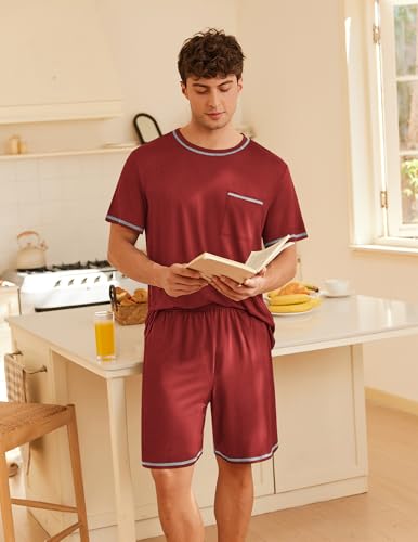 Image of Ekouaer Men's Pajamas Set Casual Short Sleeve Shirts and Shorts Soft 2 Piece Loungewear With Pockets