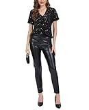 MINTLIMIT Women's Glitter Sparkle Sequin Short Sleeve Tops Velvet V Neck Shimmer Party Top Black - Image 6