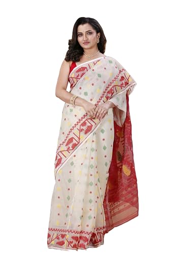 Image of OISHANI SAREE GHOR Women's Traditional Bengal Cotton Silk Soft Jamdani Saree - Authentic Design and Quality - No Blouse Piece