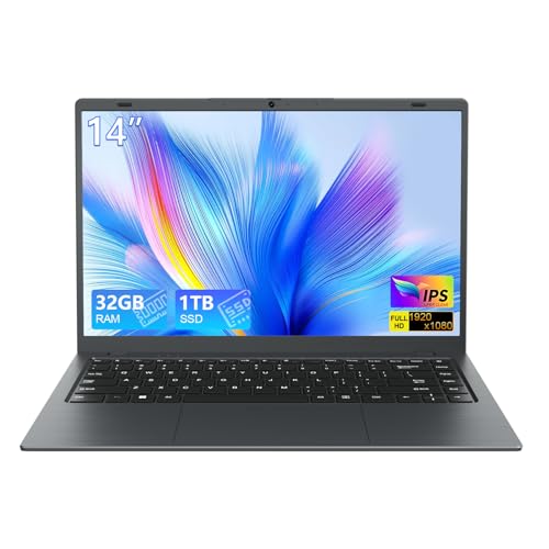 Image of 14 Inch Laptop Computer for Student Business, 32GB RAM, 1TB SSD, Pentium 6500Y, Long Battery Life & Fast Charging, FHD IPS Display, Type-C, 4 Speakers, Wi-Fi 5, BT 5