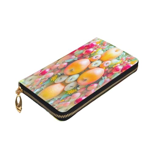 Symmetrical colored apple pattern Premium Leather Wallet with Metal Zipper, Multiple Card Slots Cash Pockets, ideal Gift for Her or Him3