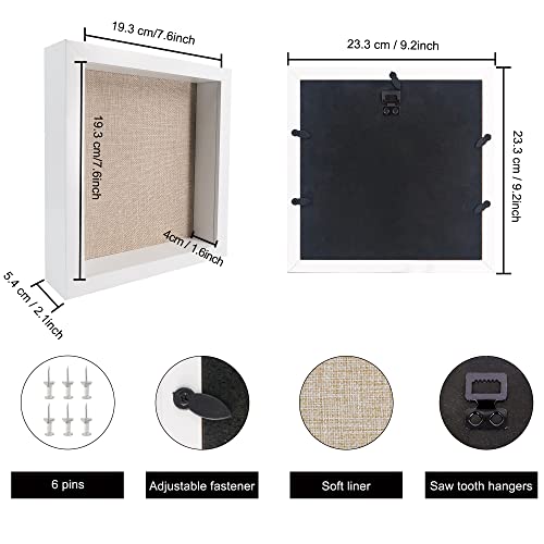 GraduationMall 8x8 3D White Shadow Box Frame Deep Display Frame with Linen Back,Ideal for Memorabilia Pictures Flowers Medals Tickets,Tabletop and Wall Hanging - Image 4