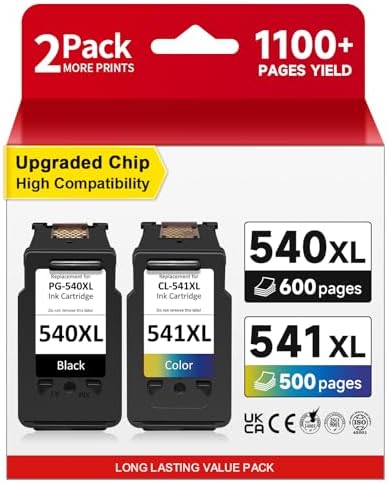 Druckerpatronen 540 541 XL Multipack - drucken bis zu 1100+ Seiten, Kompatibel für Canon 540 541 Original, PG-540/CL-541 XL für Canon Pixma TS5150 TS5151 MX475 MG3600 MG3650 MG3650