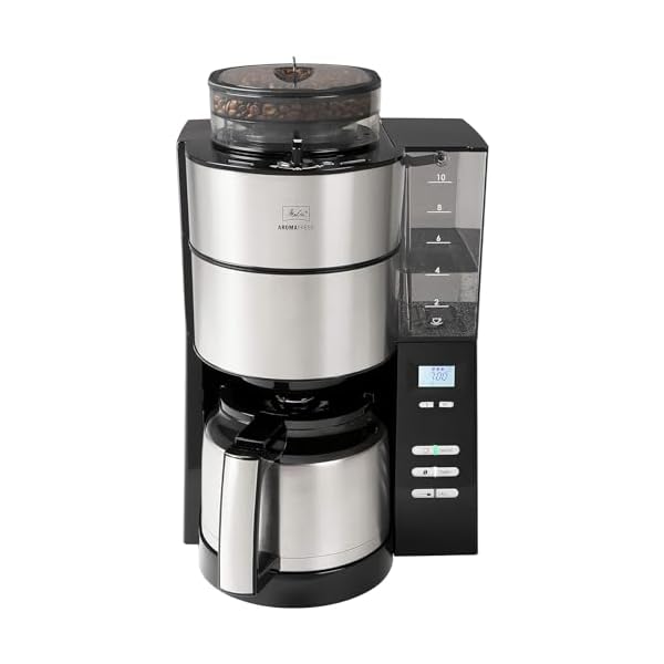 Melitta AromaFresh - Filterkaffeemaschine - integriertes Mahlwerk - mit Thermkanne - Tropfstopp - 10 Tassen - Schwarz (1021-12)