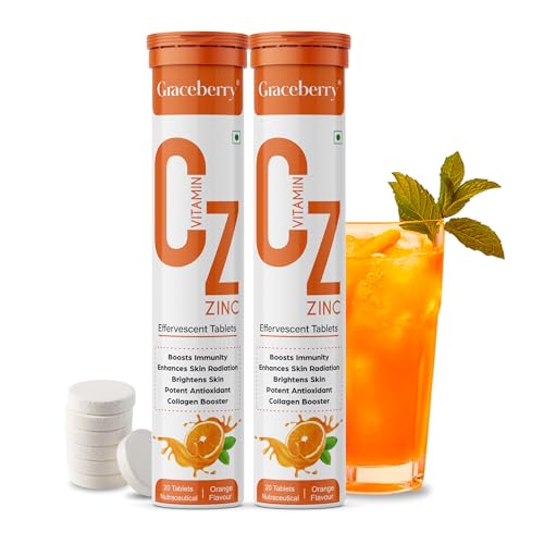 Image of Graceberry Natural Vitamin C + Zinc 1000mg with Amla, Orange Extract Supports Organic Immunity Booster 40 Effervescent Tablets| Helps Build Collagen For Healthy Nail, Hair & Skin