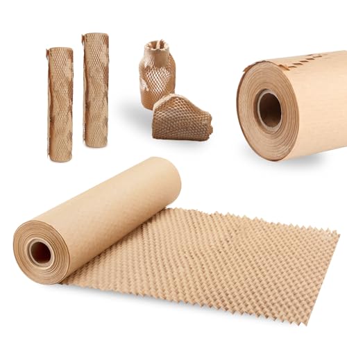 Panal Plástico Burbujas 30cm×30m, Embalaje de Papel Kraft, Sustituto de Plástico de Burbujas y Biodegradable (Marrón)