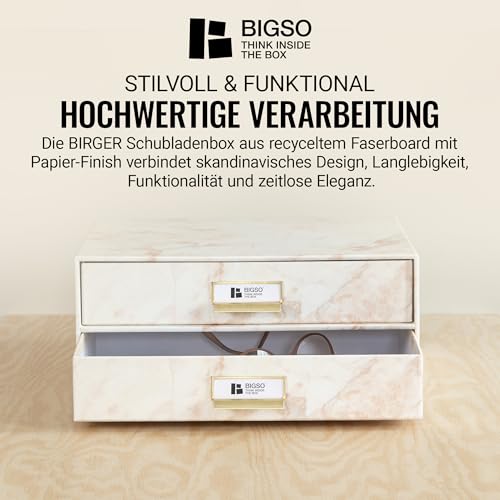 Bigso Box of Sweden Schubladenbox für Dokumente und Bürobedarf – Schreibtisch Organizer mit 2 Schubladen – Ablagesystem aus Faserplatte und Papier – weiß - 5