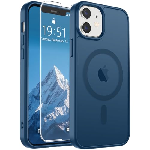 Image of SUPFINE Magnetic for iPhone 12 Mini Case & iPhone 13 Mini Case (Compatible with MagSafe) (Military Grade Drop Protection) Slim Translucent Matte Shockproof Phone Cover,Deep Blue