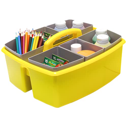 Image of Storex Large Classroom Caddy with Cups, 13 x 11 x 6.575 Inches, Yellow, Case of 2 (00982U02C)