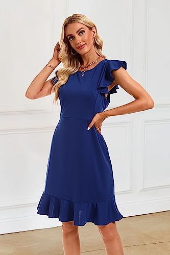 Jollycode Women's 2023 Elegant Ruffle Hem Cap Sleeve A-Line Graduation Dress Short Cocktail Dress Sexy Bodycon Dress Royal Blue #TOP2