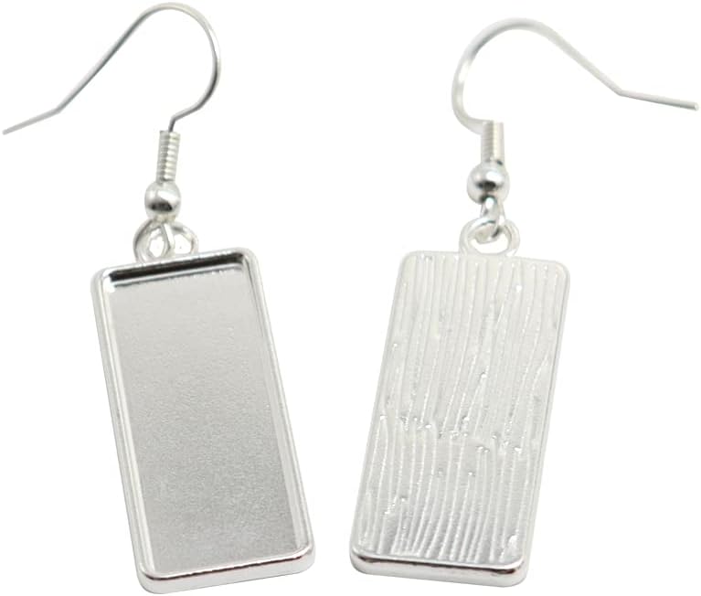 SHUNAE 20pcs Silver Plated 10x25mm Cabochon Earrings Blank Bezels Rectangle Earring Hooks Trays Settings for DIY Jewelry Making findings