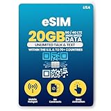 H2O Wireless 30-Day USA eSIM, Prepaid eSIM Card with 20GB High-Speed 4G LTE/5G Data & 5GB Mobile Hotspot, Unlimited Data, Talk & Text to 70+ Countries, US Mobile SIM Card for Cell Phones