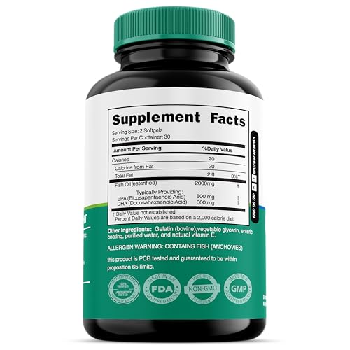 grow vitamin OmegaVita Fish Oil : 800 mg EPA 600 mg DHA Omega 3 Supplement for Heart, Brain & Immune Support, Absorbable Triple Strength Fish Oil Supplement - 2000 mg Per Serving, 30 Day Supply - Thumbnail 7