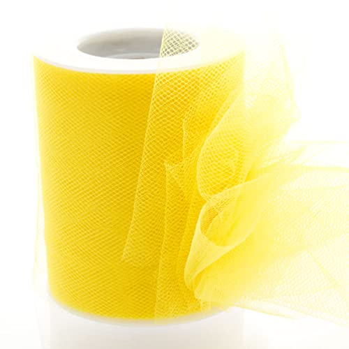 Image of 3 inch Premium Tulle Fabric Roll for Crafts, Wedding, Party Decorations, Gifts - Yellow 25 Yard Spool