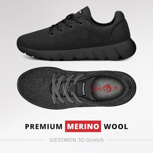 Giesswein Merino Runners Men - Breathable Merino Wool 3D Stretch Sneakers, Lightweight Men's Casual Shoes with Replaceable Footbed Black2