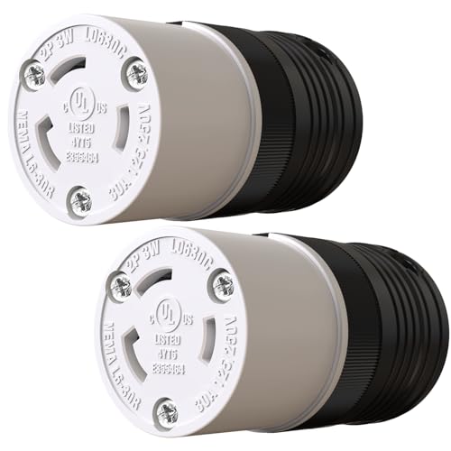 2 Pack NEMA L6-30R Locking Connector, Twist Generator Connectors, 30 Amp 250V 2 Pole 3 Wire Grounding, Female Extension Cord Ends, Industrial Grade Heavy Duty, UL Listed(E355464)