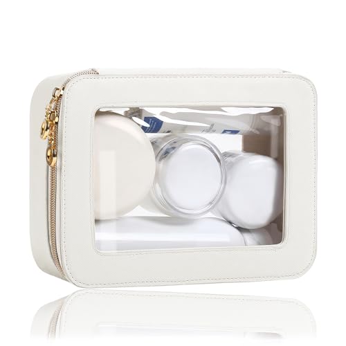 JRQCSJY Clear Makeup Bags Case with Zipper, Heavy Duty Travel Cosmetic Case Toiletry Bag for Traveling, Tsa Approved Transparent Make Up Storage Bags, Portable Car Organizer Bag (White,M)