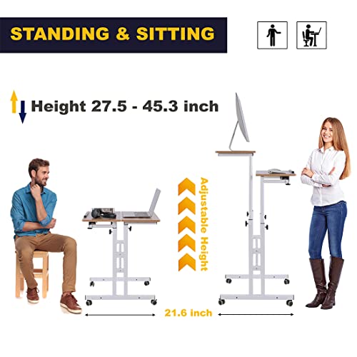 Aiz Mobile Computer Desk With Rolling Wheels For Home Office Workstation, Portable Laptop Tall Table For Standing Or Sitting, Adults Or Children,Oak #TOP2