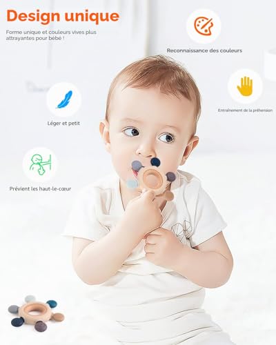 akolik Anneau de Dentition pour Bébé, Hochets de Dentition en Silicone Jouet de Dentition, Accessoires d'Allaitement Sans BPA pour Bébés de 3-6 6-12 Mois Autistes, Cadeaux pour Enfant – vue 3