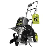 Sun Joe TJ602E Electric Garden Tiller + Cultivator, 12-inch, 8-Amp, 3-Position Height Adjustment