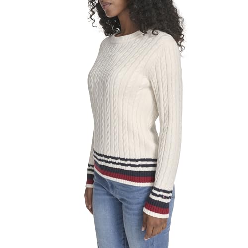 Image of Tommy Hilfiger Women's Cotton Crewneck Cable Sweater