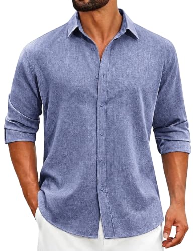 Men's Long Sleeve Button Up Linen Shirt for Wedding Guest and Dinner Dates
