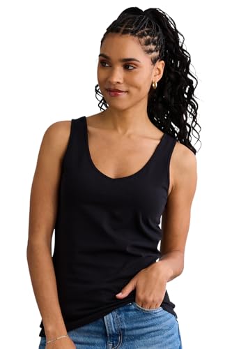 Fair Indigo Women's Organic Pima Cotton Reversible 2 in 1 Tank Top (XL, Black)