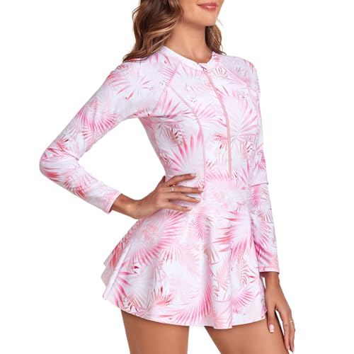 Century Star Long Sleeve Swimsuits Swim Dress Women Teen Girls Rash Guard Modest One Piece Swimwear with Skirt Bathing Suit3