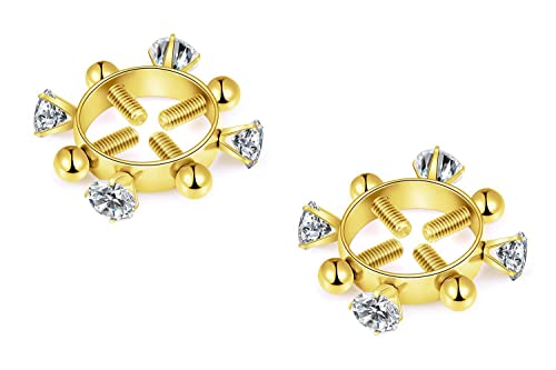 Mifynn 2Pcs Fake Nipple Rings For Women Surgical Steel Nipple Rings Cubic Zirconia Body Piercing Jewelry Adjustable Pressure Nipple Rings Nipple Shield Rings Bar Body Nipple Jewelry (Gold) #TOP16